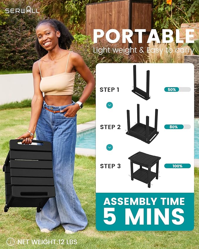 SERWALL Shower Bench, 18" Shower Stool for Inside Shower, HDPE Waterproof Shower Seats for Adults with Storage Shelf & Handles, 360 lbs Capacity- Black