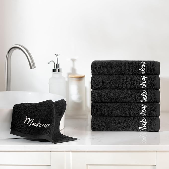 Arkwright Makeup Towels - Bulk Case of 144 - Super Soft 100% Cotton, Gentle & Lightweight Small Fingertip Powder Room Washcloths, Guest Bathroom Essentials for Hosts & Artists, 11 x 17 in, Black