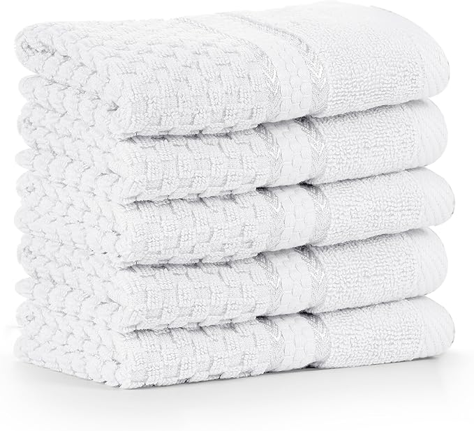 Ample Decor Christmas White Wash Cloth Set of 5 100% Cotton - Popcorn Textured - Mulaayam Collection - 12 X 12 Inch