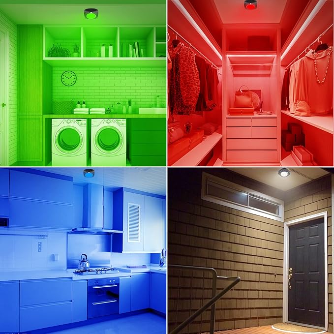 BIGMONAT Motion Sensor Shower Light Rechargeable, Wireless Ceiling Light with Remote, Dimmable RGB Light for Closet Bathroom Hallway Cabinet Bedroom Laundry Dorm, 220LM