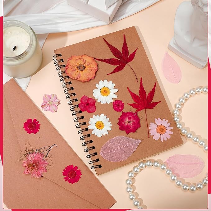 100 Pcs Dried Pressed Flowers, Real Natural Dried Wildflowers Leave with Tweezer Floral Decoration for DIY Crafts, Candle Making, Resin Mold and Scrapbooking Mixed Pink