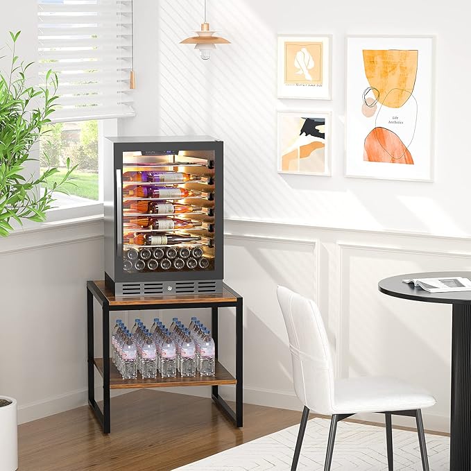 Homieasy End Table, 20 Inch Square End Table, Mini Fridge Stand with 2-Tier Storage Shelves, Industrial Wood Side Tables for Living Room, Rustic Brown