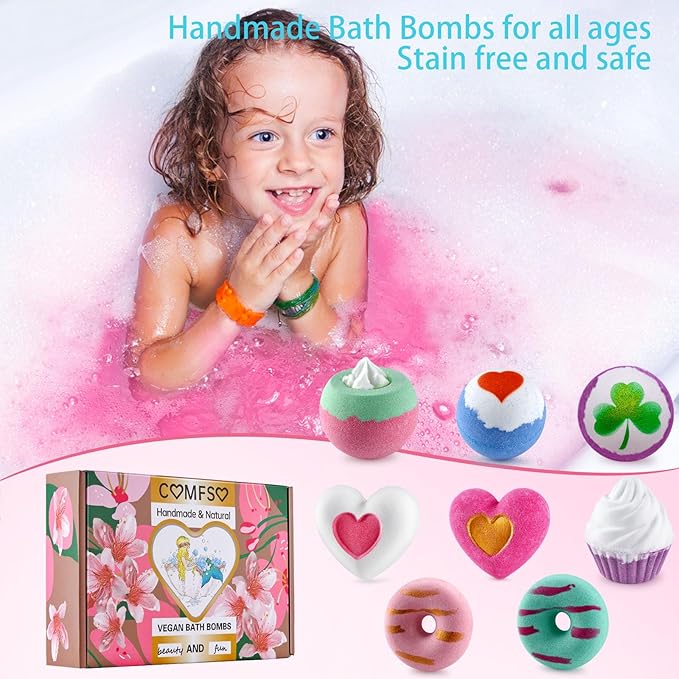 Bath Bombs for Girls - Bath Bombs, Christmas Day Gifts for Women Kids, Bubble Bath, Handmade Bath Bomb Gift Set Bathbombs Relaxing Spa Gifts Basket for Her Wife Mom Birthday Stocking Stuffers