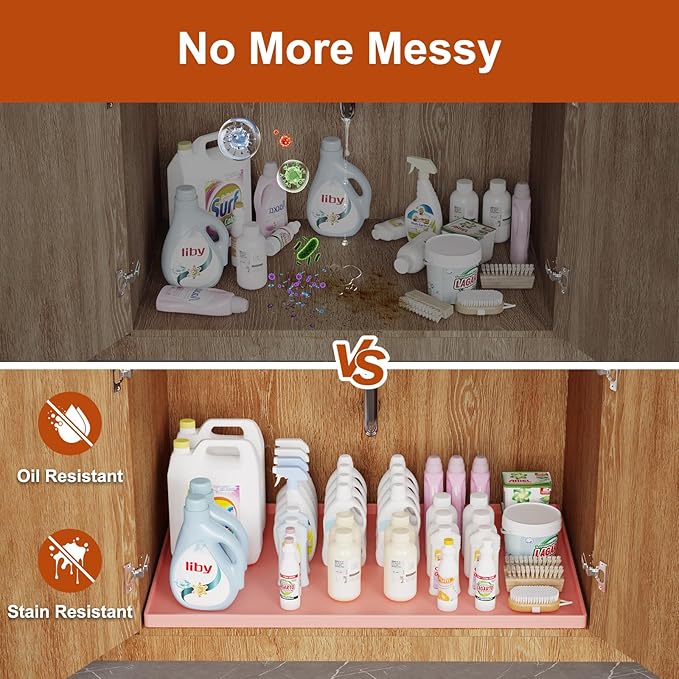 34" x 22" Heavy Duty Waterproof Silicone Mat with Raised Edge, Under Sink Mat for Kitchen & Bathroom, Kitchen Cabinet Liner, Multi-Purpose for Storage & Protection, Pink