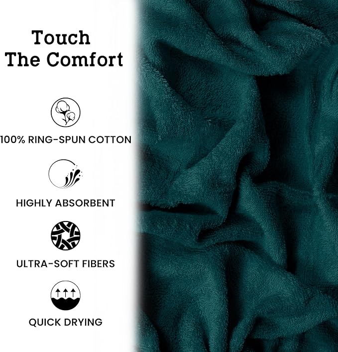 Casa Lino Teal Bath Towels Set of 4 (54" x 27") - Large Bathroom Towel Set - 100% Cotton Towels for Bathroom - Highly Absorbent & Quick Dry Bath Towel Multipack - New Apartment Essentials