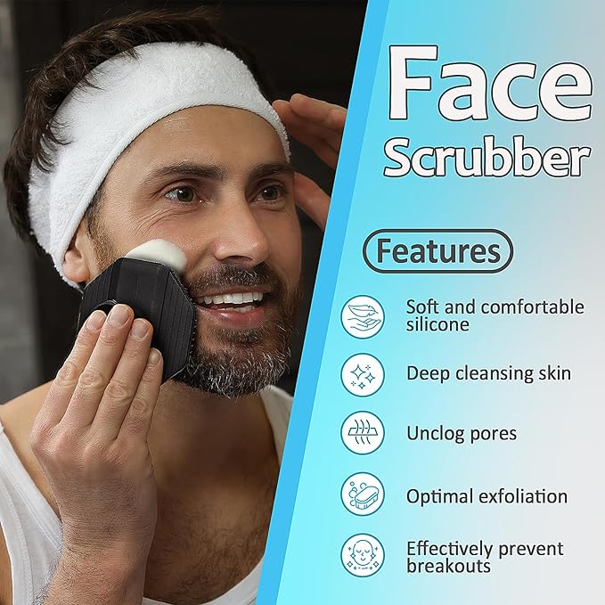 3 Soft Silicone Scrubbers - Body Exfoliating Brush Skin Massage Shower Scrubber Body Buffer, with Super Soft Handheld Facial Cleansing Brush, with Hair Shampoo Brush Scalp Massager (Black)