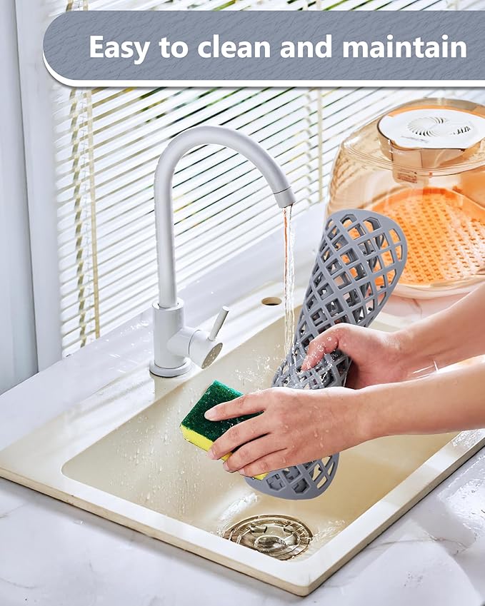 2 Pack Silicone Sink Protector for Kitchen Sink, Lozenge Pattern 13 x 11 inches Sink Grid Mat Silicone Protectors, Center Drain, Gray