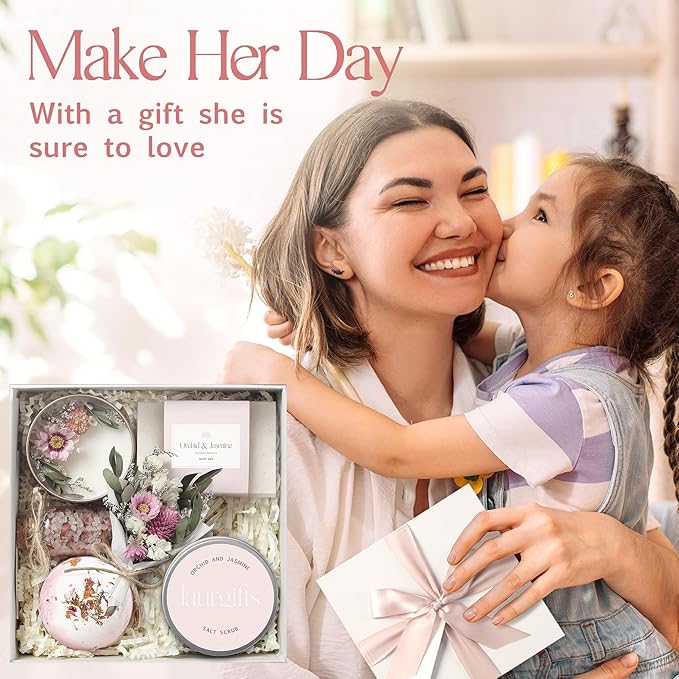 Orchid & Jasmine Spa Box for Women – Birthday & Pink Gifts, Self Care & Relaxation Set with Candle, Soap & Bath Salts – Elegant Ready-to-Give Package for Mom, Sister, or Friend