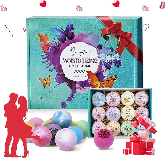 Dry Skin Moisturizer Bath Bombs Gift Set 12, with Relaxing Scents Made from Essential Oils for Bubble and Spa Bath, Handmade Christmas Gifts for Her/Him, Wife, Girlfriend