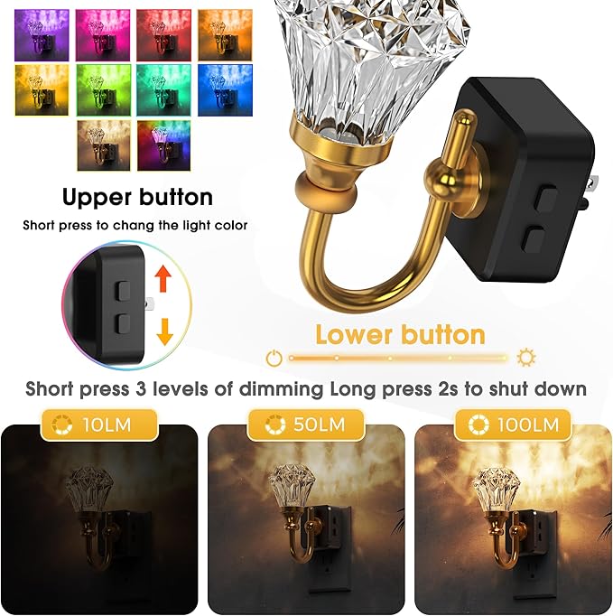 L LOHAS LED Night Lights Plug into Wall - 2 Pack 10-Color Changing RGB Floral Night Lights with Auto Sensor, 3 Brightness Levels, Rotatable Plug in Nightlight for Bedroom, Nursery, Hallway, Gift