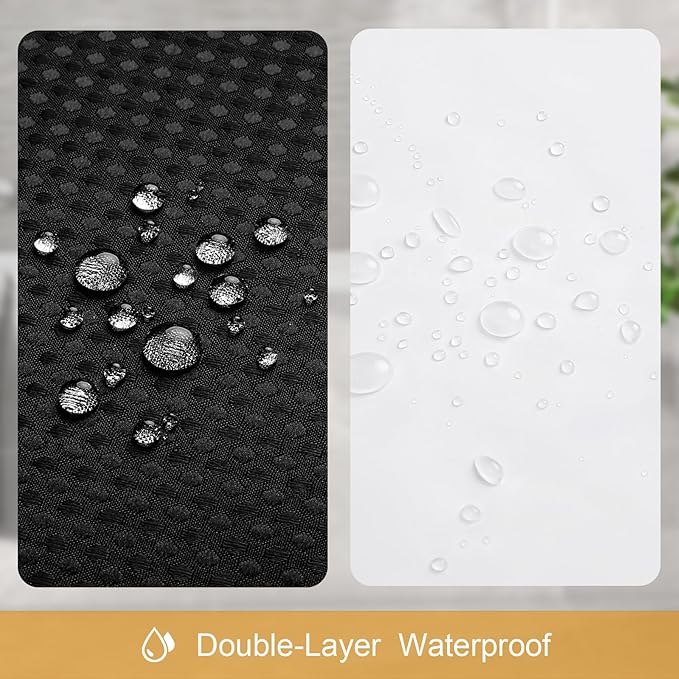 3 in 1 Stall Half Size Shower Curtain Set-36 W x 72 H, Black Waffle Waterproof Fabric and PEVA Liner Set with Stainless Steel Hooks