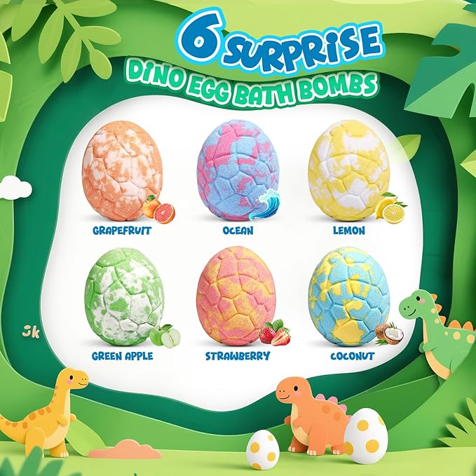 Bath Bombs for Kids with Dragon Toys Inside, Sanyi Dinosaur Toys Gifts for Kids 5-7, Dino Egg Fillers Bubble Bath Birthday Stocking Stuffers Christmas Gifts for Boys Girls Toddler