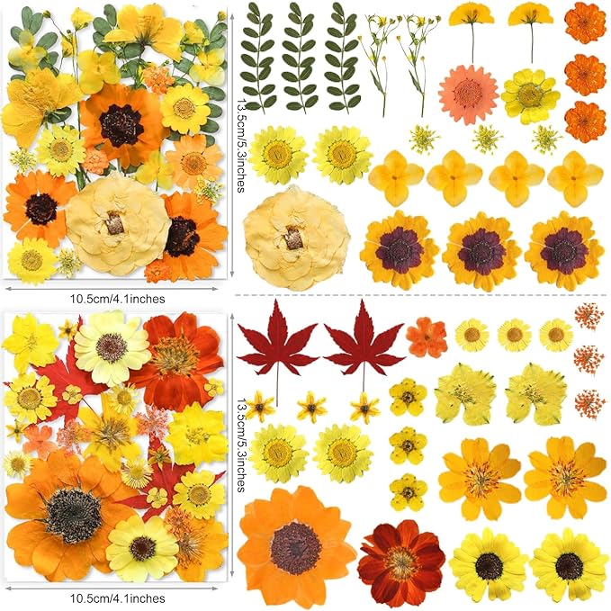 150PCS Yellow Dried Pressed Flowers for Resin - YouthBro Real Nature Flowers Herb Set for DIY Jewelry Candle Soap Vase Making Nail Card Scrapbook Art Craft Floral Decors