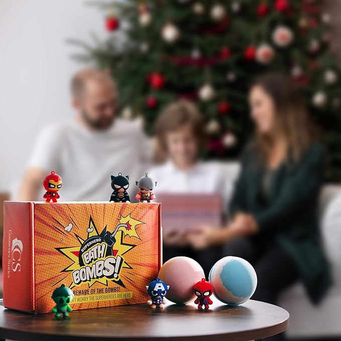 Superhero Bath Bombs - Organic, Kid-Safe Fun with Surprise Inside | Vibrant Colors, Amazing Scents | Mess-Free Bath Time Joy | Great Gift for Young Heroes