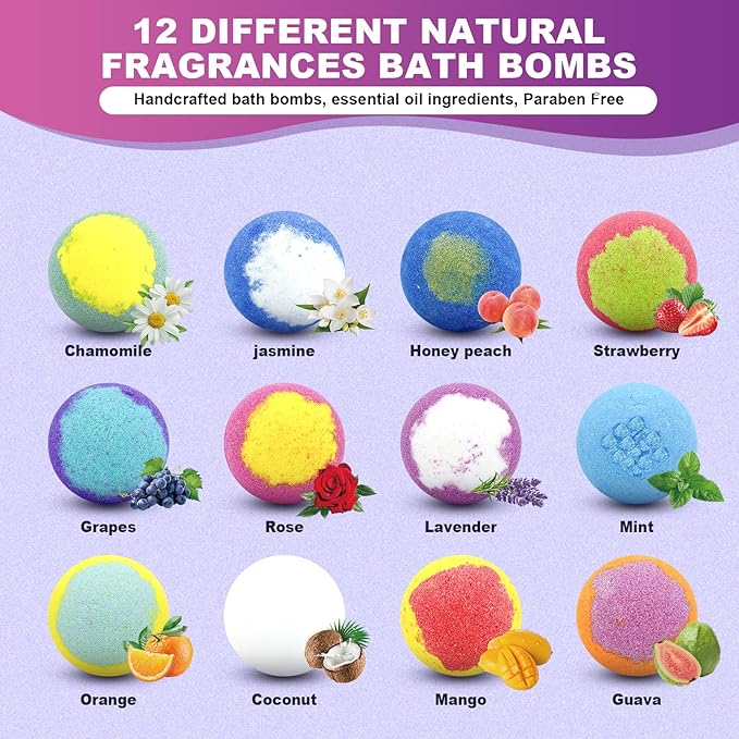 Bath Bombs for Women Gift Set 12 Pack Natural Relaxing Bath Bombs for Her，Aromatherapy Bubble Bath & Fizzy, Handmade Birthday Mothers Day Gifts idea for Wife/Him, Girlfriend,Kids