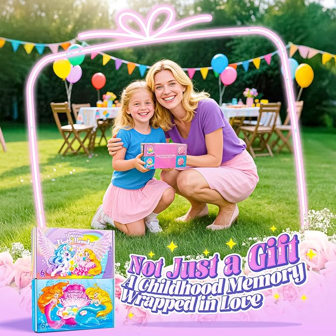 Shell Bath Bombs for Girls – 12 Pack Child-Safe Aromatherapy Bath Bombs with 20 Surprise Toys Inside, 6 Fruity Scents in 2 Gift Boxes (Mermaid & Unicorn Themes), Christmas Gift for Kids