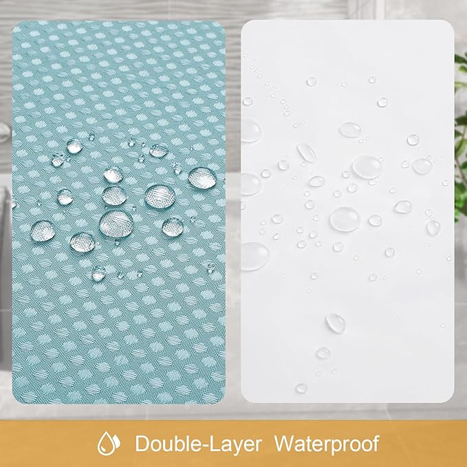 3 in 1 Shower Curtain Set, Teal Blue Waffle Shower Curtain and PEVA Liner Set with 12 Stainless Steel Shower Curtain Hooks, Waterproof Fabric Shower Curtains for Bathroom, 72 W x 72 H