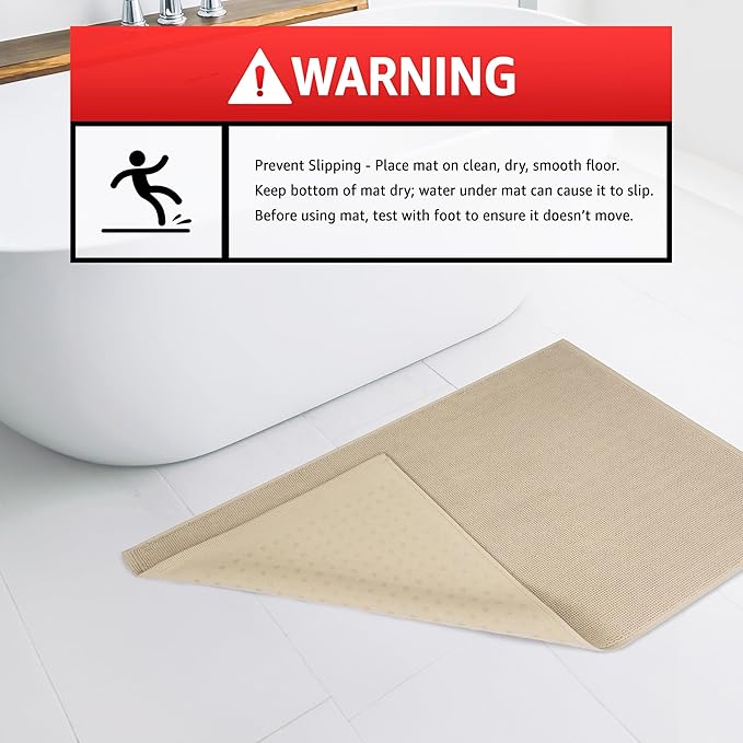 American Soft Linen Bath Rug, 17 in 24 in 100% Cotton Bath Mats Rugs for Bathroom, Slip Reducer Washable Shaggy Form Area Rugs, Beige Bath Rug