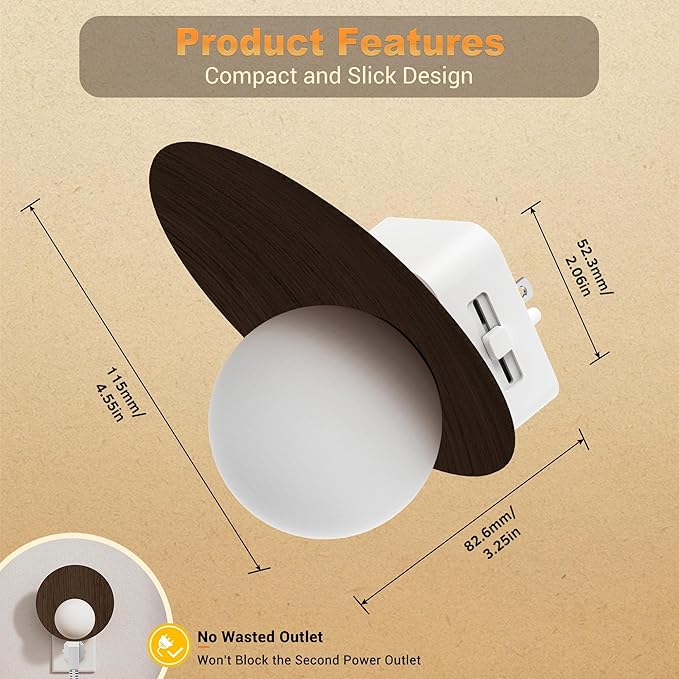 JandCase Night Lights Plug Into Wall: 2 Pack Plug in Night Light, 3000K Warm White, Dusk to Dawn Sensor, Brightness Adujstable Nightlight for Adults, Bedroom, Bathroom, Hallway