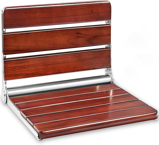 New Upgraded 20" Folding Teak Shower Seat Wall Mounted – 400 lbs Teak Wood Foldable Shower Bench, Larger Teak Folding Shower Bench, Fold Down Shower Seat for Inside Shower, Teak Shower Chairs Stool