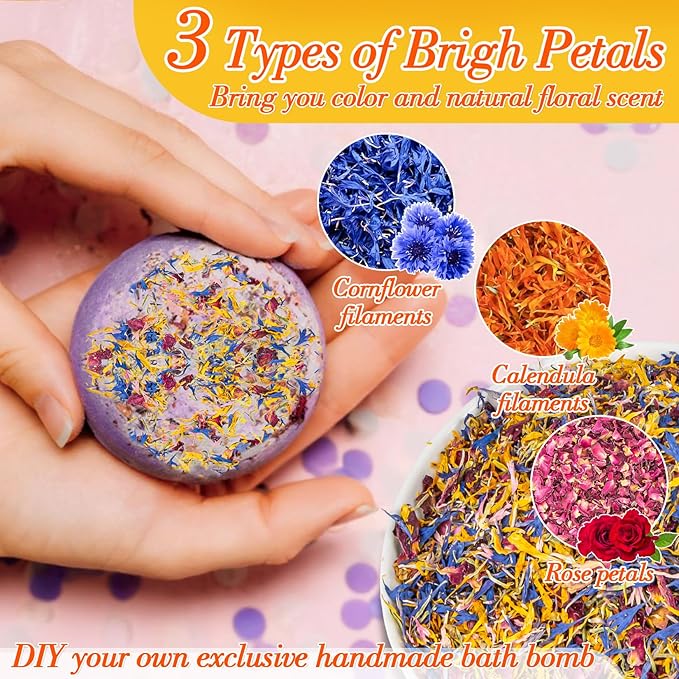 MAQIHAN Brilliant Flower Petal Blend - 3oz Mix of Calendula,Cornflower & Rose Petals,Natural Dried Floral Blend for Soap,Candle,Bath Bombs,Sachets,Confetti Garnish & Decor