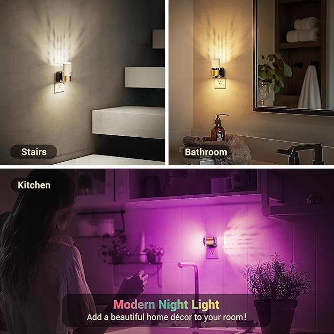 JandCase Night Lights Plug into Wall,1 Pack Color Changing Night Light for Kids with 1 Remote Control, 3000K+RGB LED Nightlight with Light Sensor, 10/50/100LM Adjustable for Rooms Home Decor