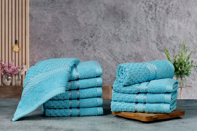 Ample Decor Sky Blue Wash Cloth Set of 10 100% Cotton - Quick Dry, Highly Absorbent, Popcorn Textured - Mulaayam Collection - 12 X 12 Inch