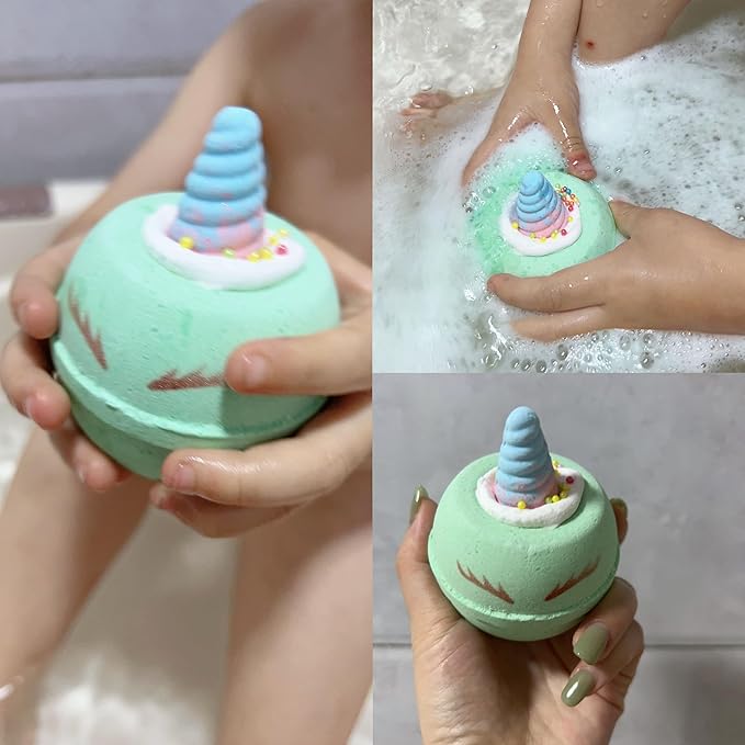 Skin-Safe Unicorn Bath Bombs for Kids with Surprise Squishy Toys Inside, 9 Extra Large Bath Salts with Calming and Long Lasting Scent, Natural Bubble Bath Bombs for Girls Sensitive Skin