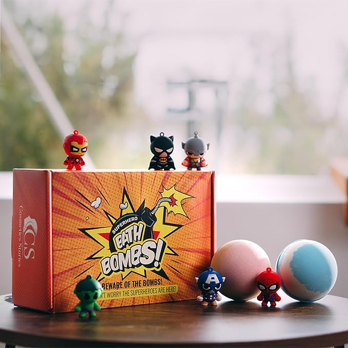 Superhero Bath Bombs - Organic, Kid-Safe Fun with Surprise Inside | Vibrant Colors, Amazing Scents | Mess-Free Bath Time Joy | Great Gift for Young Heroes