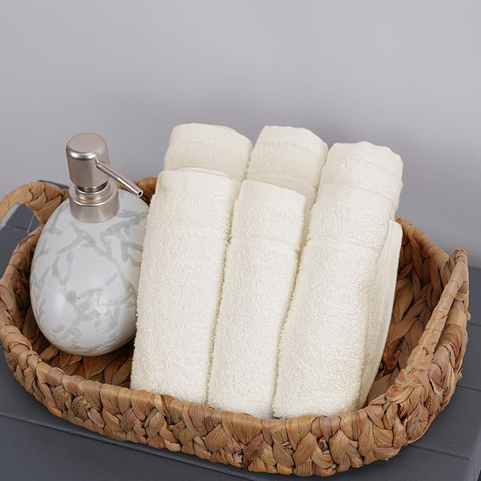 Tens Towels Pack of 60 Washcloths, 12 x 12 Inches, Lighter Weight, Quick to Dry, Super Soft & Absorbent, Gentle Face Towels, Hotel Quality, Perfect for Bathroom, Gym, Spa (Ivory, 60 Pack)