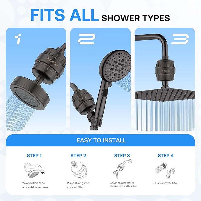 25 Stage AuileGco High Output Shower Filter, Equipped with a Replaceable Cartridge, Improves The Condition of Your Skin, Hair and Nails-Shower Head Filter for Hard Water,Chlorine