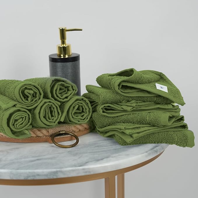 Tens Towels Pack of 60 Washcloths, 12 x 12 Inches, Lighter Weight, Quick to Dry, Super Soft & Absorbent, Gentle Face Towels, Hotel Quality, Perfect for Bathroom, Gym, Spa (Forest Green, 60 Pack)