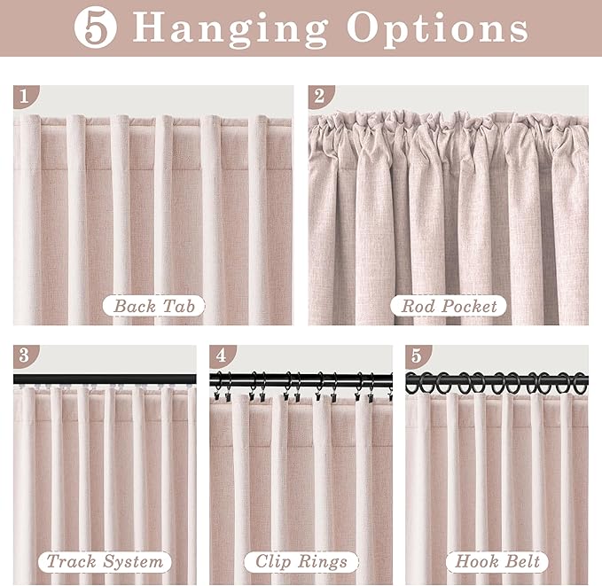 108 Inch Extra Long Blackout Curtains 2 Panels Set Noise Reducing Thermal Insulated Light Filtering Drapes for Living Room & Bedroom, Pink, Back Tab, Fits Sliding Glass Doors