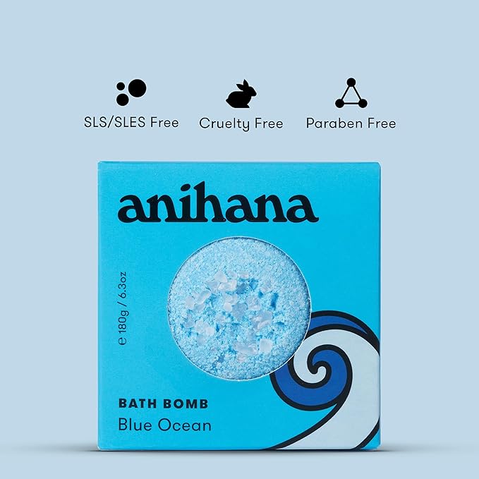 ANIHANA Bath Bomb with Coconut Oil, Paraben Free, Hand-Crafted Luxury Fizzers, Refreshing Blue Ocean Scent, 6.3 oz