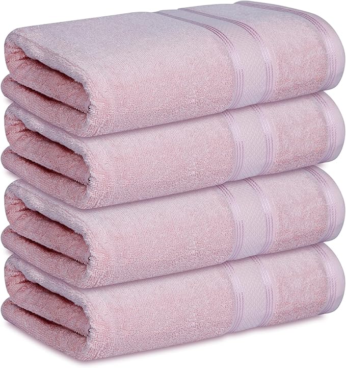 Casa Lino Blush Pink Bath Towels Set of 4 (54" x 27") - Large Bathroom Towel Set - 100% Cotton Towels for Bathroom - Highly Absorbent & Quick Dry Bath Towel Multipack - New Apartment Essentials