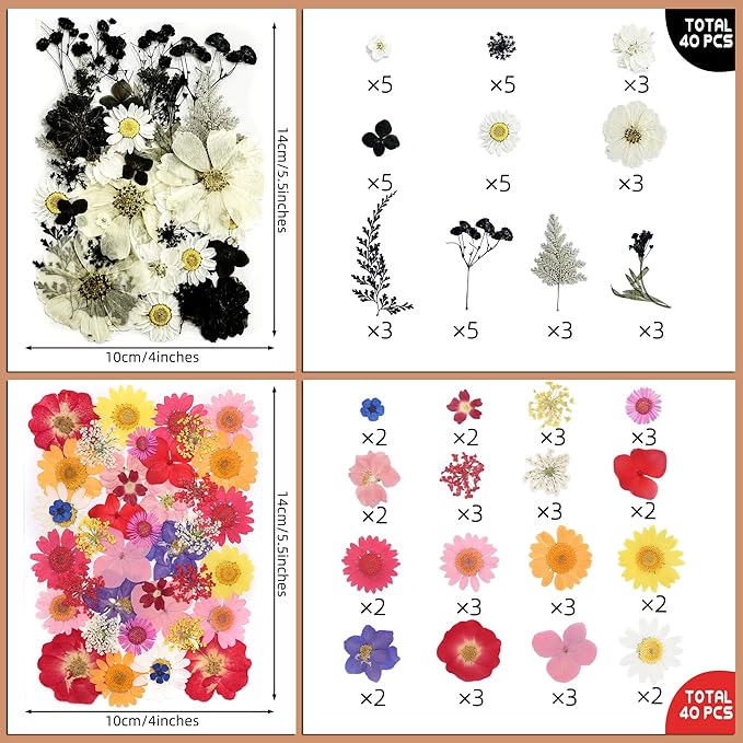 160 Pcs Dried Pressed Flowers with Tweezers for Crafts, Dried Flowers for Resin Crafts for Jewelry Making for Candle Making for Wedding Card