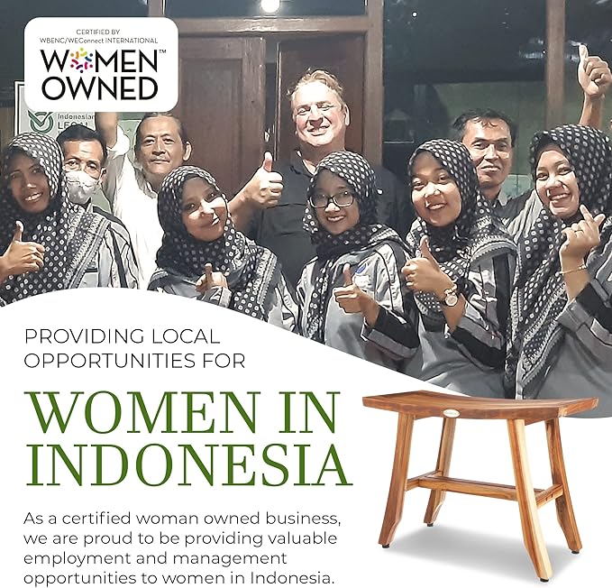 EcoDecors 24 Inch Satori Natural Teak Waterproof Teak Wood Shower Bench Stool Seat Chair for Inside Shower Provides Safety, Storage, and Organization for Bathroom Accessories