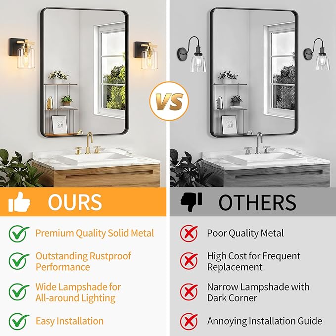 1 Light Modern Bathroom Light Fixtures Over Mirror, Black Gold Vanity Lights for Bathroom Wall Sconces with Clear Glass Shades, E26 Socket (Bulbs Not Included)