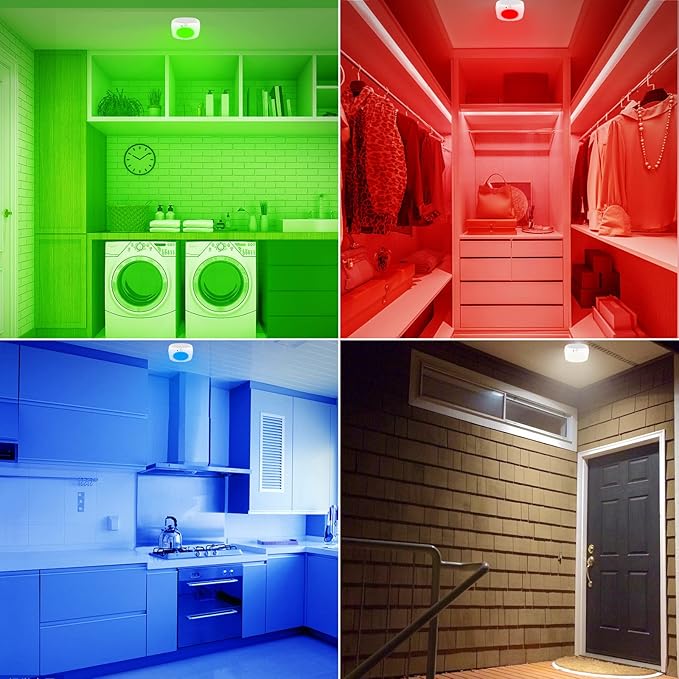 BIGMONAT LED Rechargeable Motion Sensor Shower Light, Wireless Ceiling Light with Remote and Timer, RGB for Bathroom Closet Pantry Hallway Cabinet Bedroom Hallway Laundry, 220LM