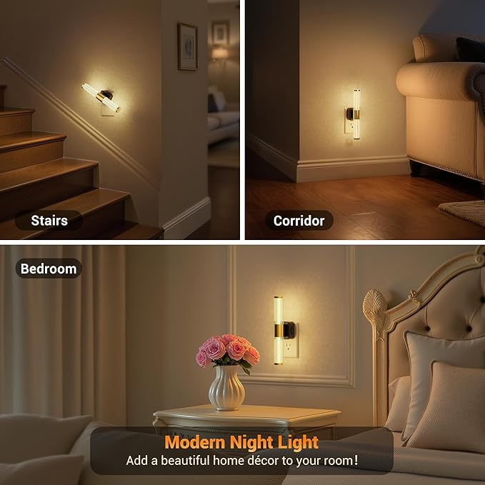 JandCase Night Light, Night Lights Plug into Wall, Soft White 3000K, 0-100LM Dimmable Night Light, Vanity Light Bar for Hallway, Bathroom, Rooms