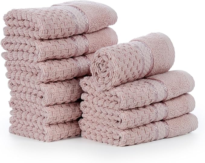 Ample Decor 100% Cotton Soft Pink Washcloths Set of 10- Super Soft, Quick-Dry, Highly Absorbent, Popcorn Textured - Mulaayam Collection - 12 X 12 Inch
