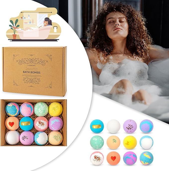 Bath Bombs for Women Gift Set, 12 Pack Handmade Bath Bombs Salt Balls, Perfect for Bubble Spa Relaxing, Moisturizing Dry Skin, Stress Relief, Birthday Valentines Gifts Idea for Men Women