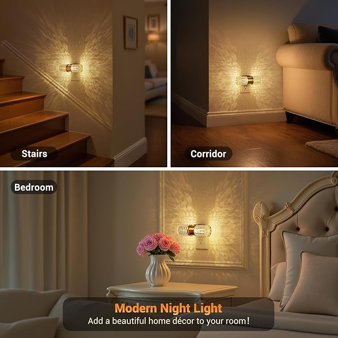 JandCase Night Light, Night Lights Plug into Wall,Automatic LED Night Light with Adjustable Brightness, 3000K Plug in Night Lights with Auto Light Sensor, for Bathroom Hallway Decor