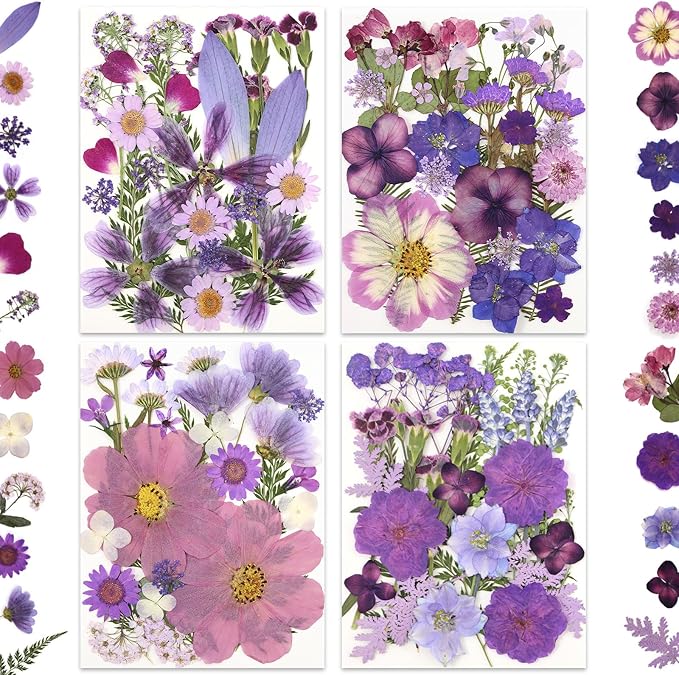 100P Purple Pressed Flowers – Real Dried Flowers for Crafts in Rich Violet Tones, Ideal for Resin Art, DIY Projects, Jewelry & Candle Making – Tweezers Included