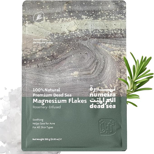 Dead Sea Magnesium Flake Bath Soak - 100% Pure Magnesium Chloride Flakes w/Rosemary Infused Essential Oil (8.82 oz Pouch)