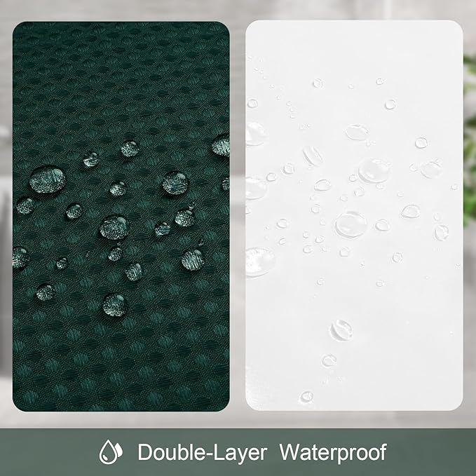 3 in 1 Extra Long Dark Green Shower Curtain Set-72 W x 84 H, Modern Waffle and PEVA Liner Set with 12 Stainless Steel Hooks, Waterproof Fabric for Bathroom