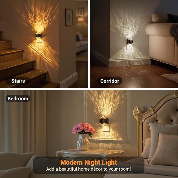 JandCase Night Lights Plug into Wall, Star Projector Night Light, 3CCT Automatic Galaxy Nightlight Plug in with Light Sensor for Bathroom Hallway Room Decor