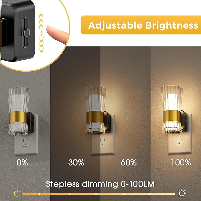 L LOHAS LED Night Light, Night Lights Plug into Wall, 3000K Soft Warm 0-100LM Adjustable Modern Night Lights,Automatic Nightlights Pulg in with Dusk to Dawn Sensor for Rooms Bathroom Hallway Decor