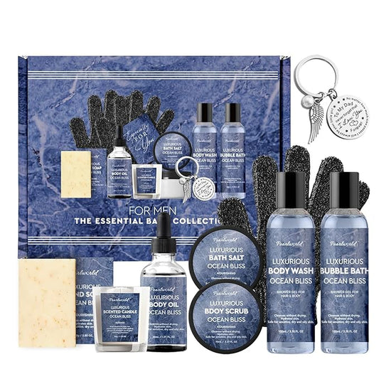 PEARLWORLD 12Pcs Men's Birthday Gift Ideas Ocean-Scented Bath Spa Set - Skin Care Gift Kit for Him, Ideal Men Gifts for Christmas, Self-Care