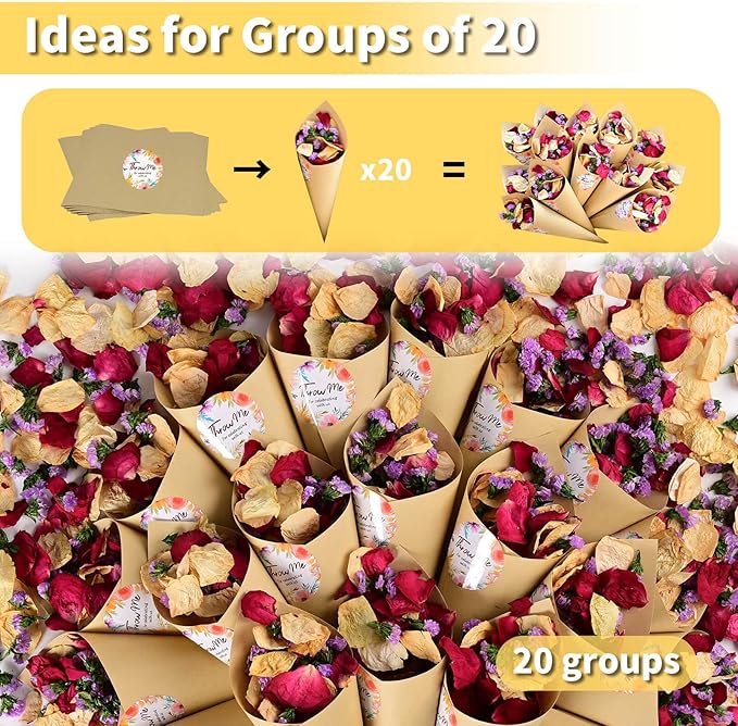 20+ Cups Real Dried Rose Petals Biodegradable Wedding Flower Confetti, 2 QT Mixed Yellow Red Roses Petals &Purple Statice for Flower Girl Wedding Bridal Proposal Bath